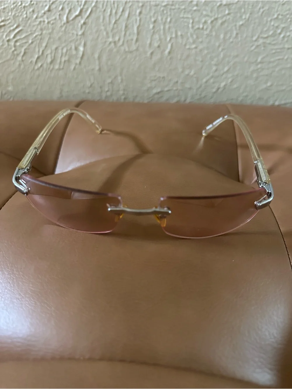 Vintage Y2K Fossil Rimless Light Pink Sunglasses for Women